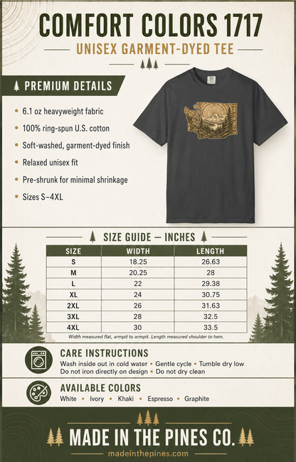Washington State Mountain Landscape T-Shirt | Pacific Northwest Map Tee