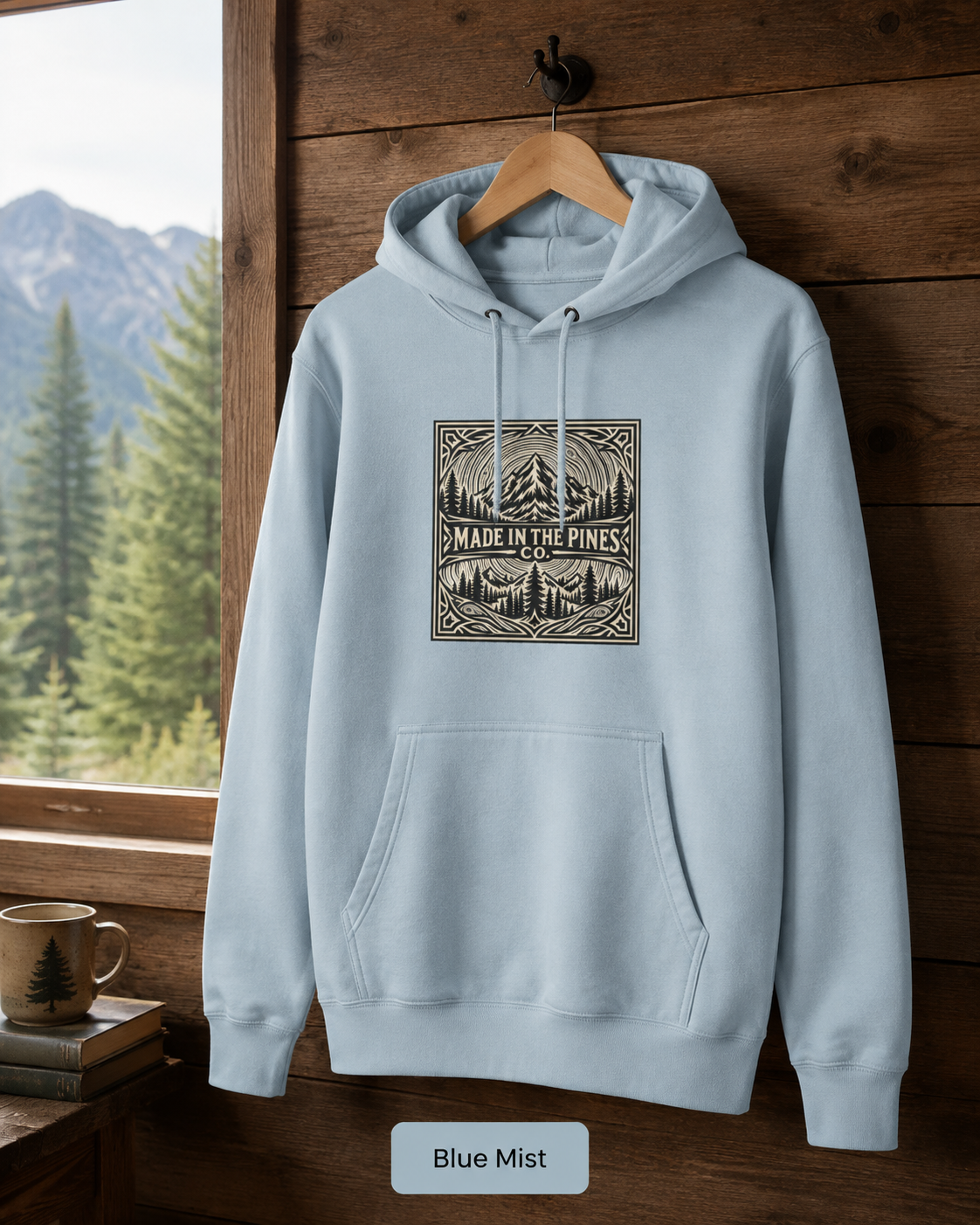 Made in the Pines mountain badge Hoodie | forest cabin outdoor logo