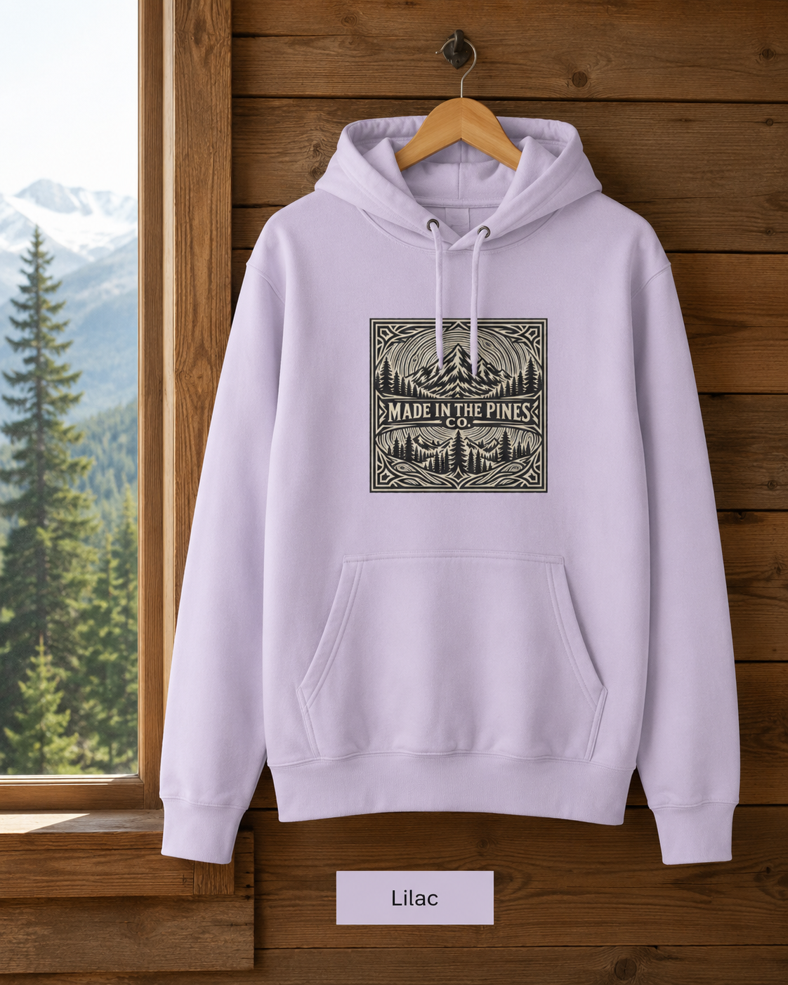 Made in the Pines mountain badge Hoodie | forest cabin outdoor logo