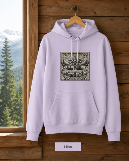 Made in the Pines mountain badge Hoodie | forest cabin outdoor logo