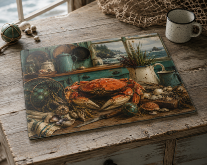 Coastal Crab Kitchen Glass Cutting Board – Nautical Seafood Coastal Décor