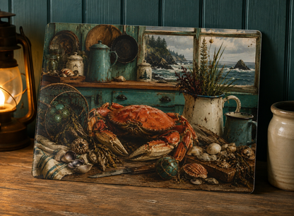 Coastal Crab Kitchen Glass Cutting Board – Nautical Seafood Coastal Décor