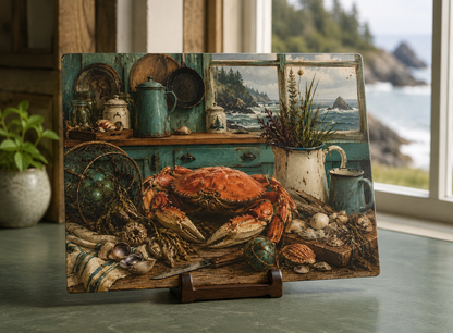 Coastal Crab Kitchen Glass Cutting Board – Nautical Seafood Coastal Décor