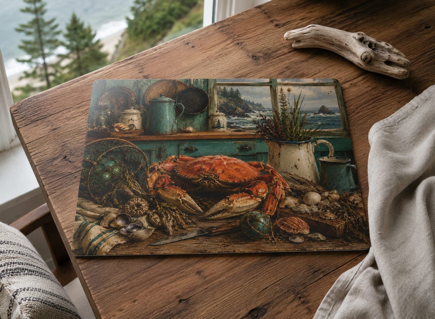 Coastal Crab Kitchen Glass Cutting Board – Nautical Seafood Coastal Décor