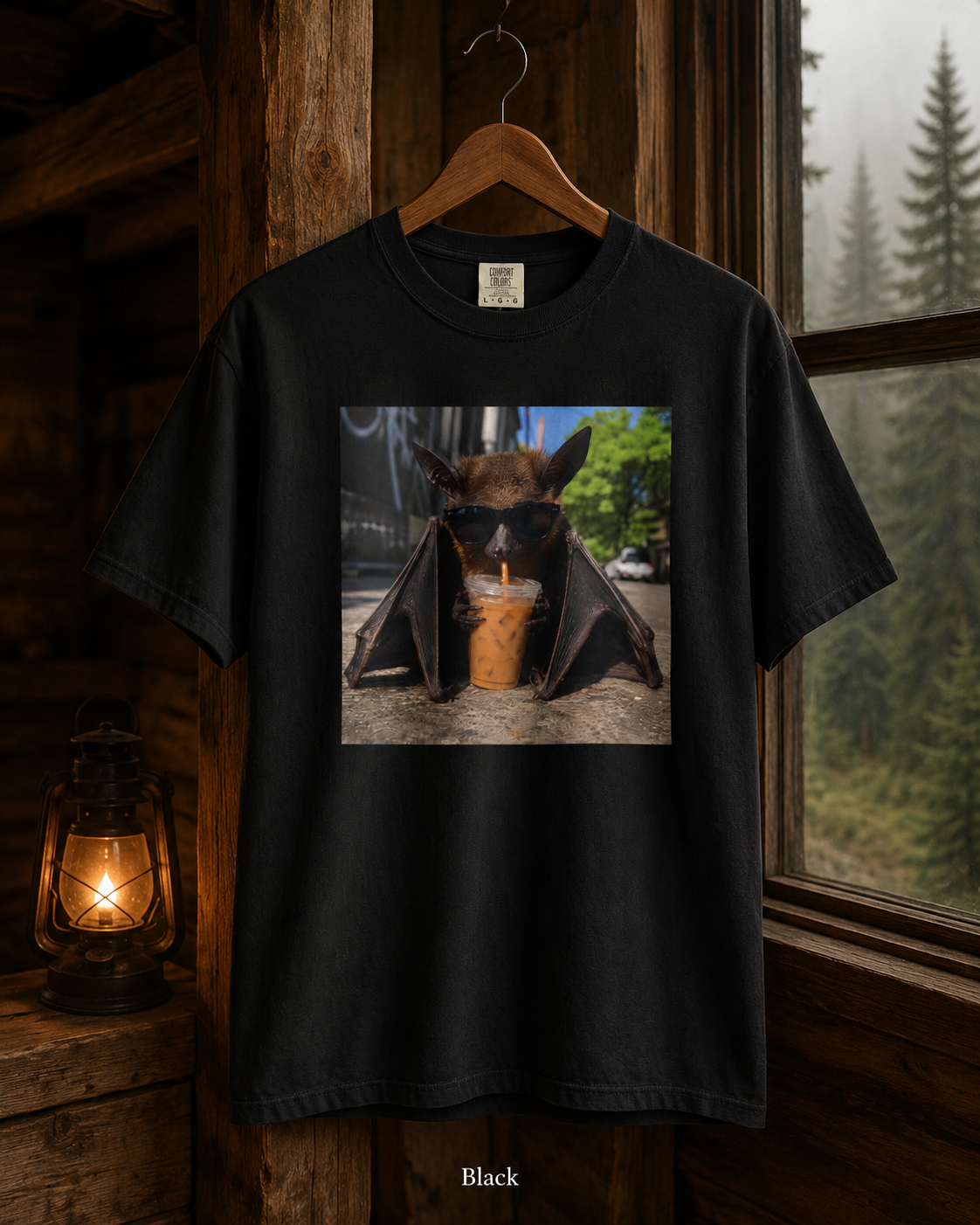 Bat Drinking Iced Coffee T-Shirt Cute Coffee Lover Tee