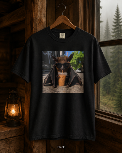 Bat Drinking Iced Coffee T-Shirt Cute Coffee Lover Tee