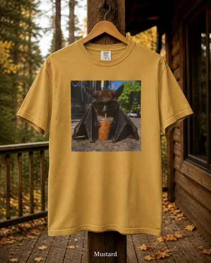 Bat Drinking Iced Coffee T-Shirt Cute Coffee Lover Tee