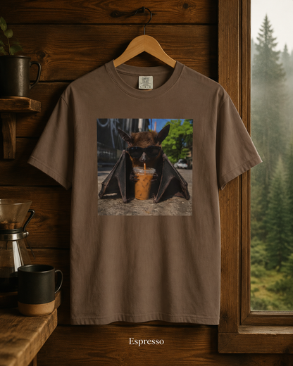 Bat Drinking Iced Coffee T-Shirt Cute Coffee Lover Tee
