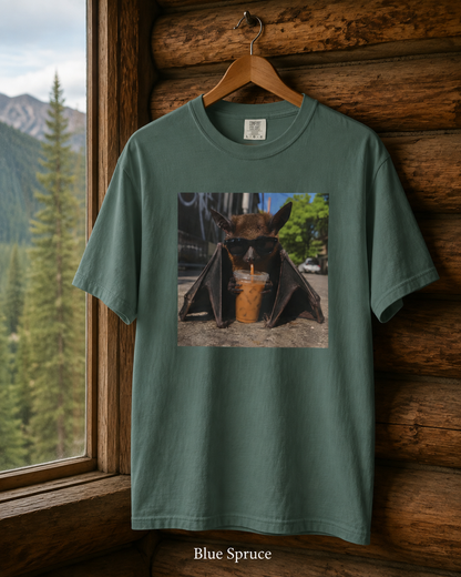Bat Drinking Iced Coffee T-Shirt Cute Coffee Lover Tee