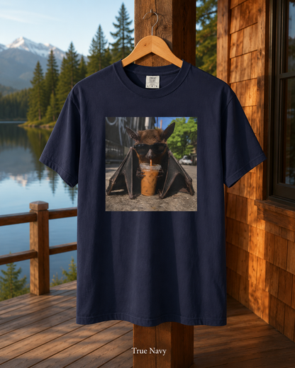 Bat Drinking Iced Coffee T-Shirt Cute Coffee Lover Tee