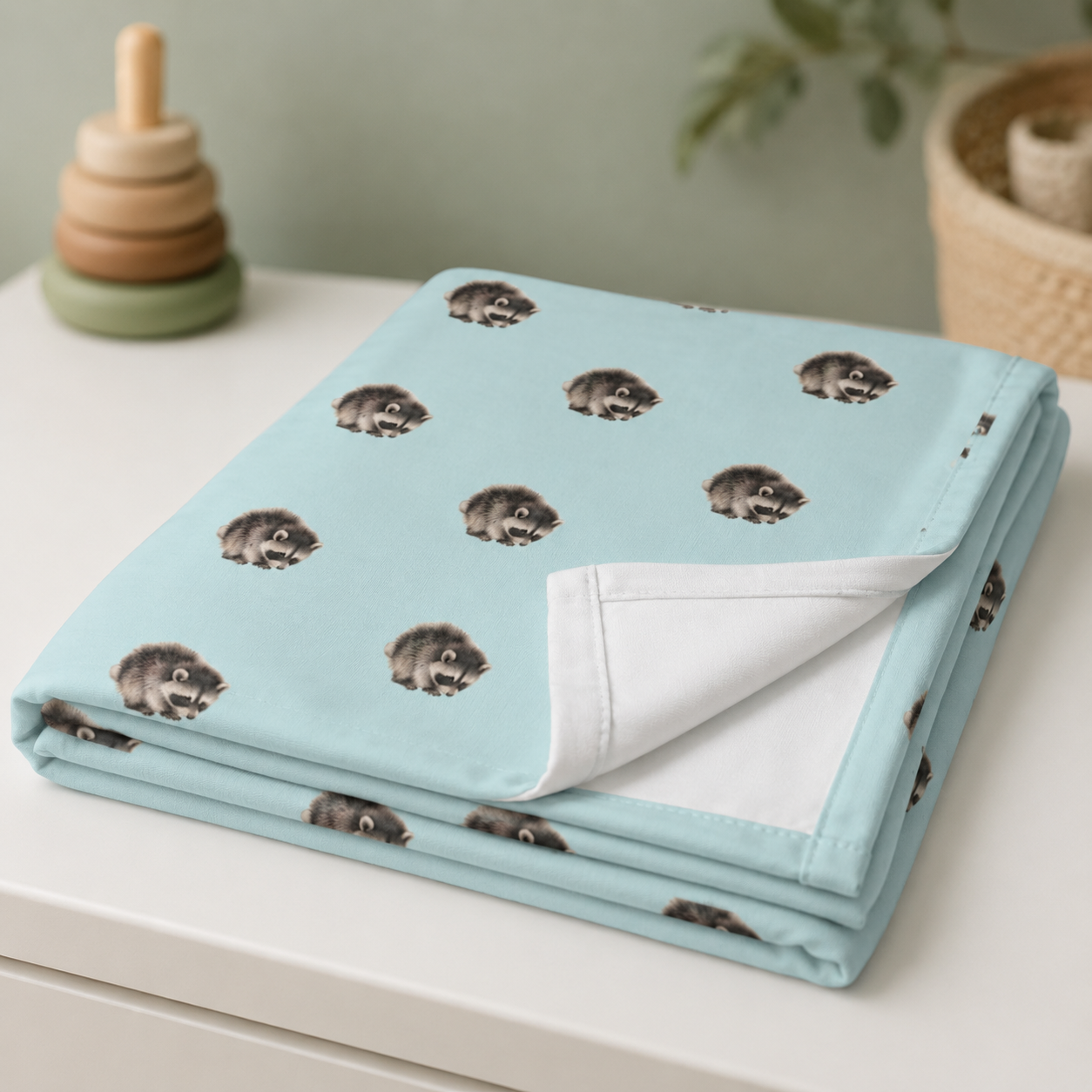Raccoon Pattern Baby Swaddle Blanket  Blue Nursery Animal Swaddle