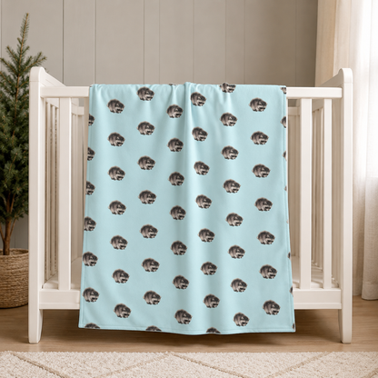 Raccoon Pattern Baby Swaddle Blanket  Blue Nursery Animal Swaddle
