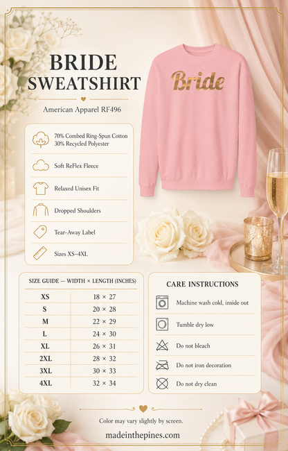 Bride Crewneck Sweatshirt — Gold Script Bridal Pullover