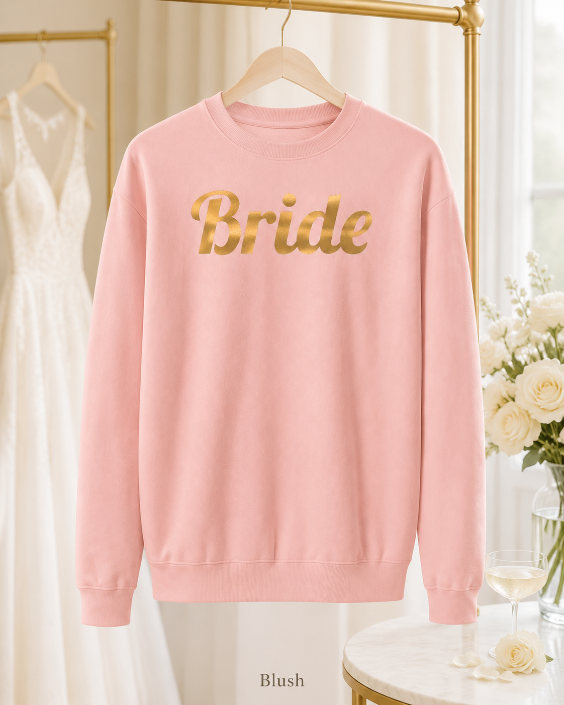Bride Crewneck Sweatshirt — Gold Script Bridal Pullover