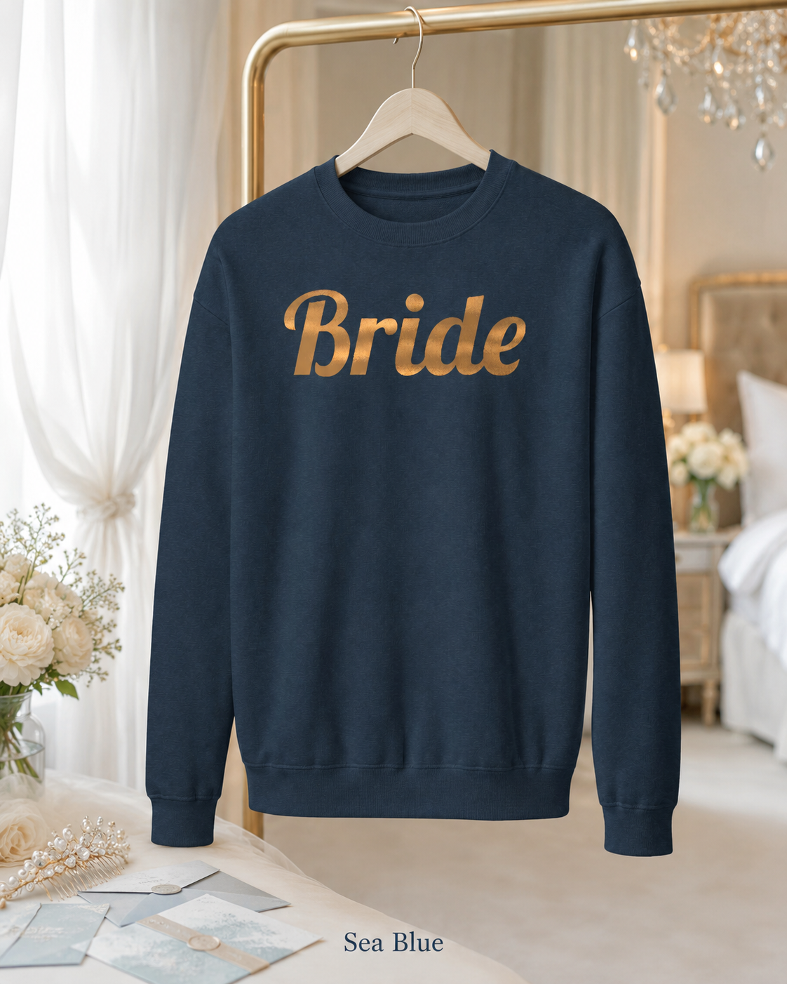 Bride Crewneck Sweatshirt — Gold Script Bridal Pullover
