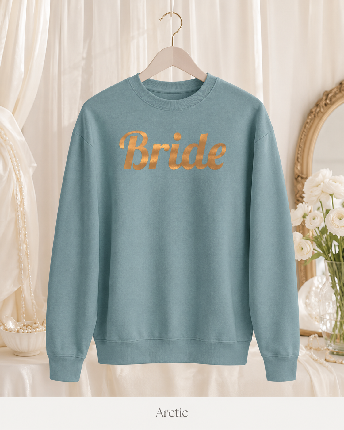 Bride Crewneck Sweatshirt — Gold Script Bridal Pullover