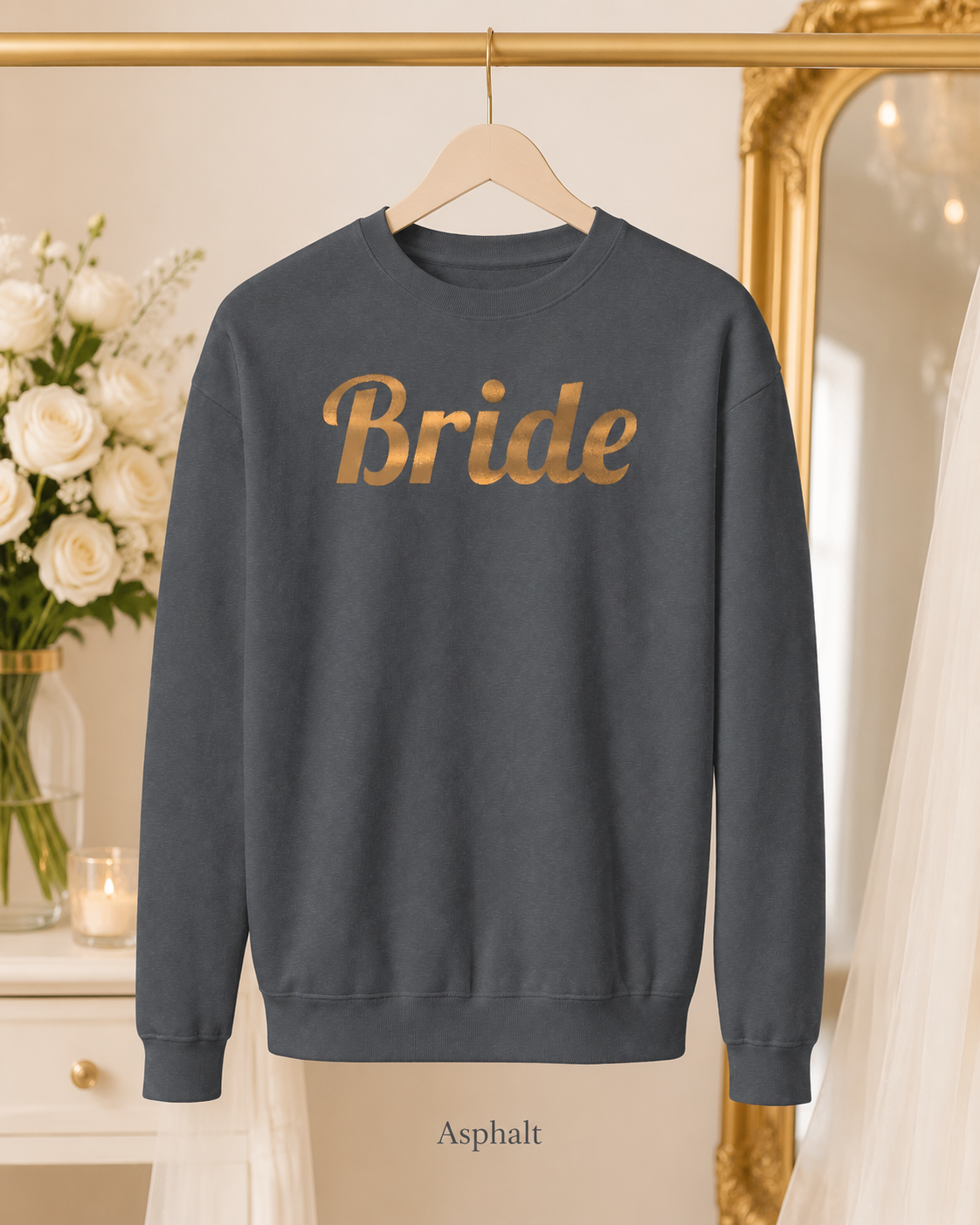 Bride Crewneck Sweatshirt — Gold Script Bridal Pullover