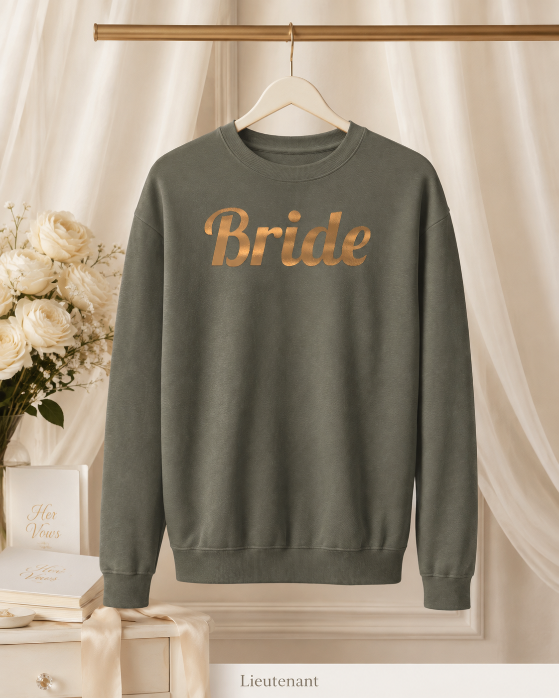 Bride Crewneck Sweatshirt — Gold Script Bridal Pullover