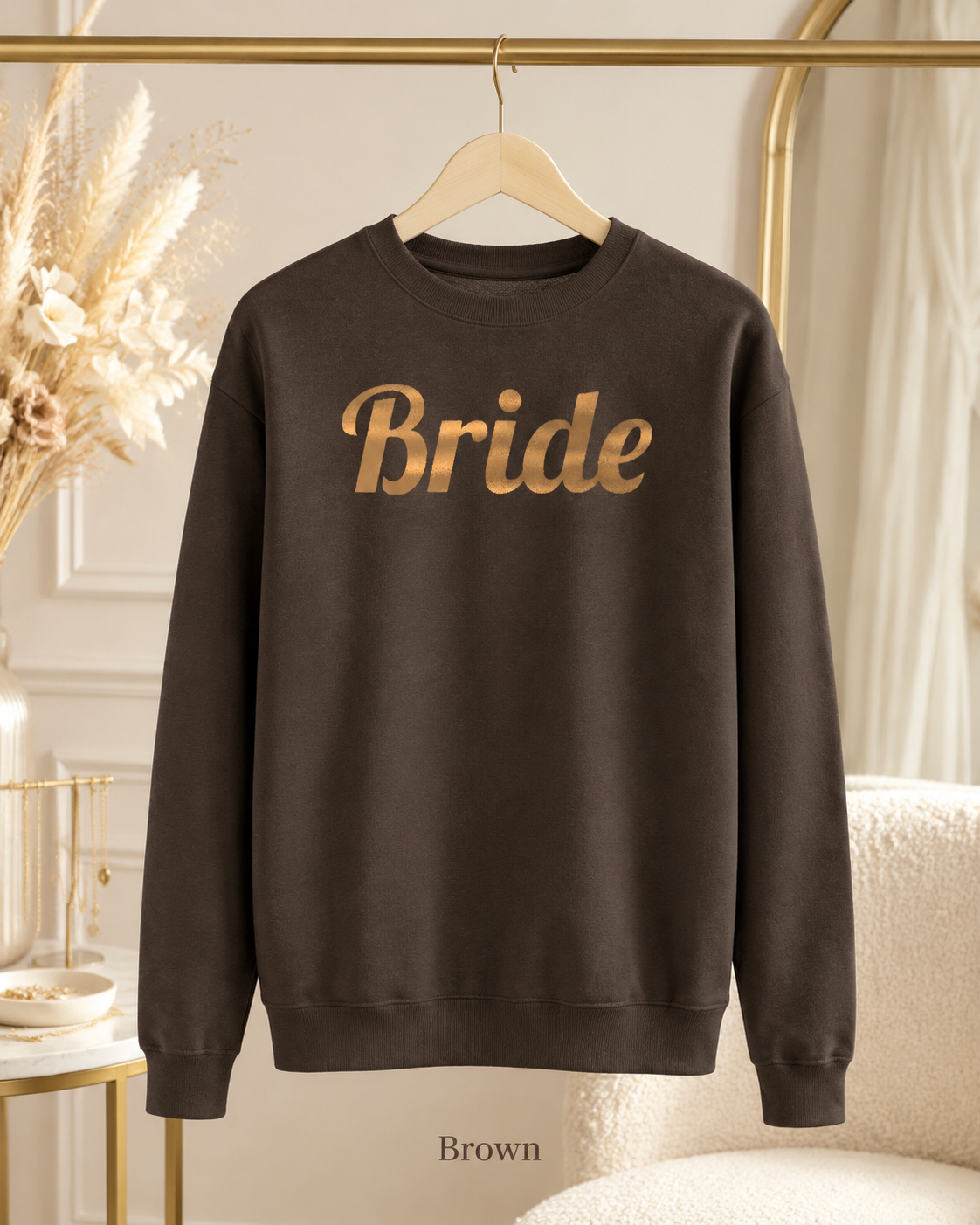 Bride Crewneck Sweatshirt — Gold Script Bridal Pullover