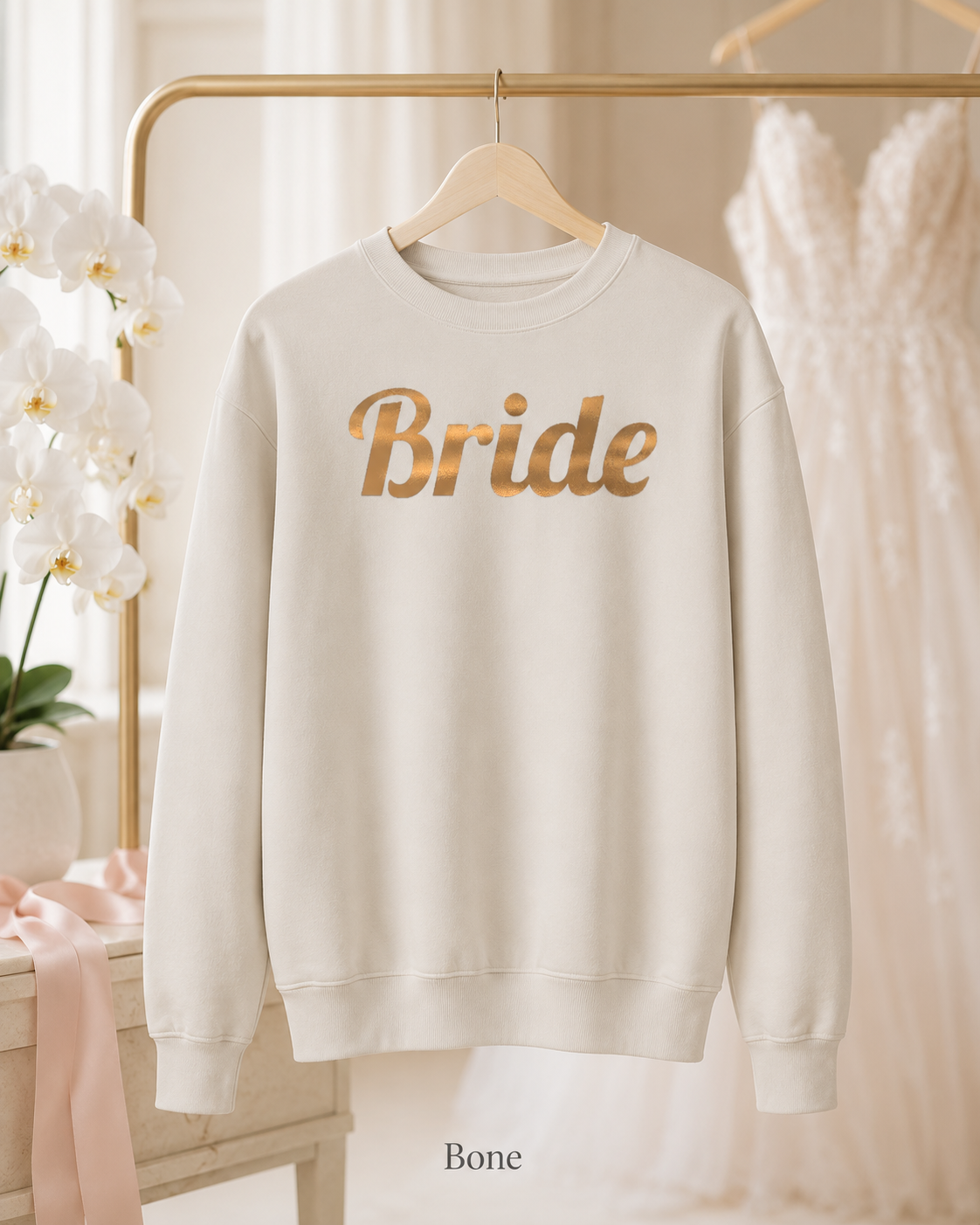 Bride Crewneck Sweatshirt — Gold Script Bridal Pullover