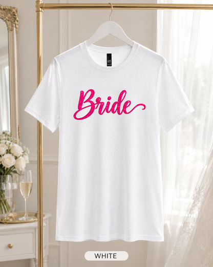 Bride Script Tee — Hot Pink Bridal Party Shirt