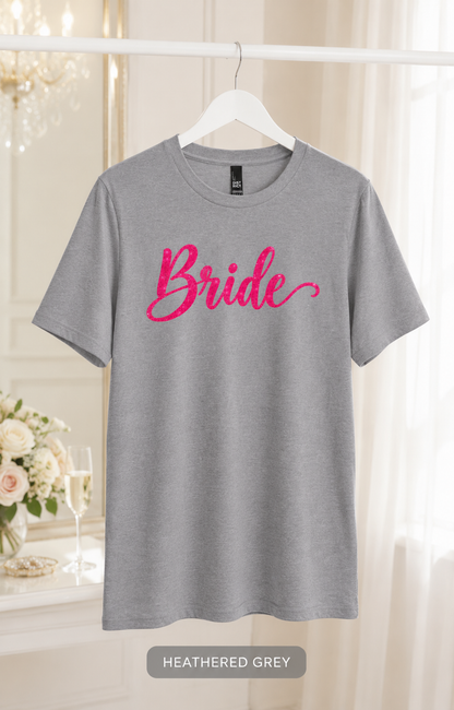 Bride Script Tee — Hot Pink Bridal Party Shirt