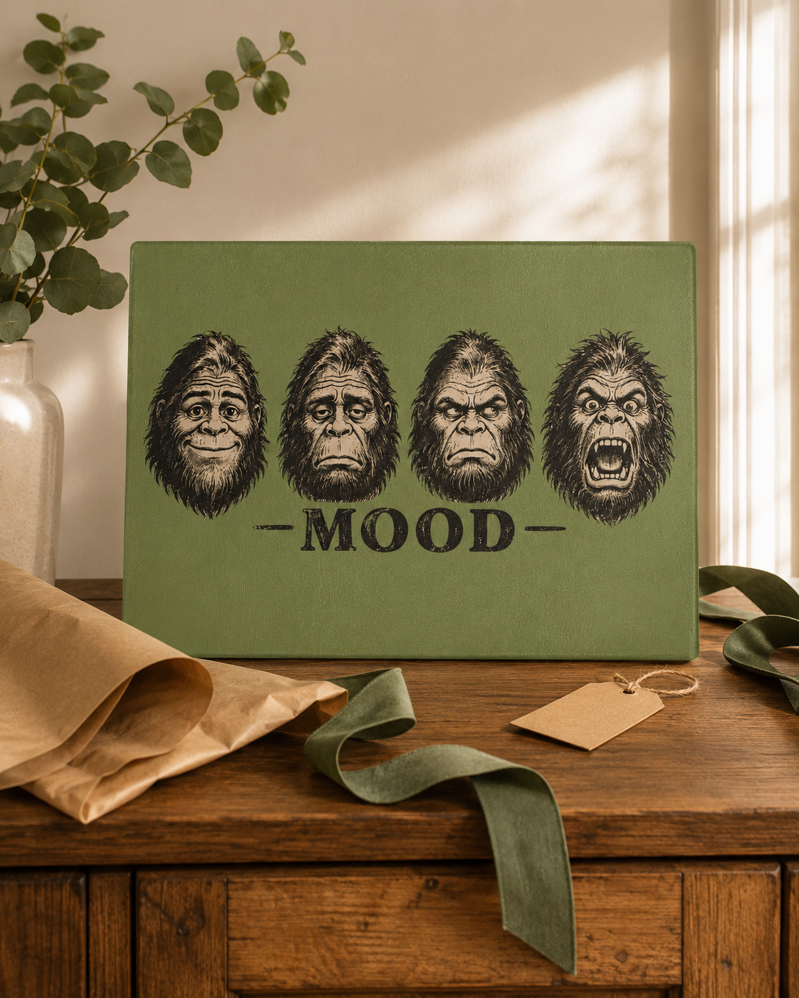 Glass Cutting Board — 'Mood' Bigfoot Sasquatch Faces Decorative Kitchen Board