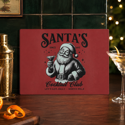 Santa’s Cocktail Club Glass Cutting Board — Festive Christmas Kitchen Decor