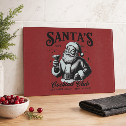 Santa’s Cocktail Club Glass Cutting Board — Festive Christmas Kitchen Decor
