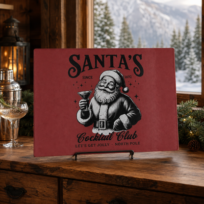 Santa’s Cocktail Club Glass Cutting Board — Festive Christmas Kitchen Decor