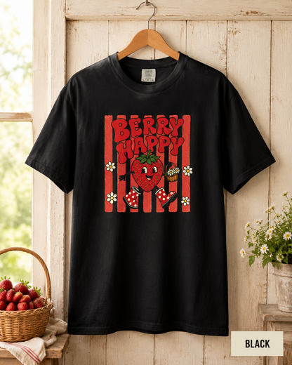 Strawberry Happy T-Shirt — Cute Retro Strawberry Graphic Tee