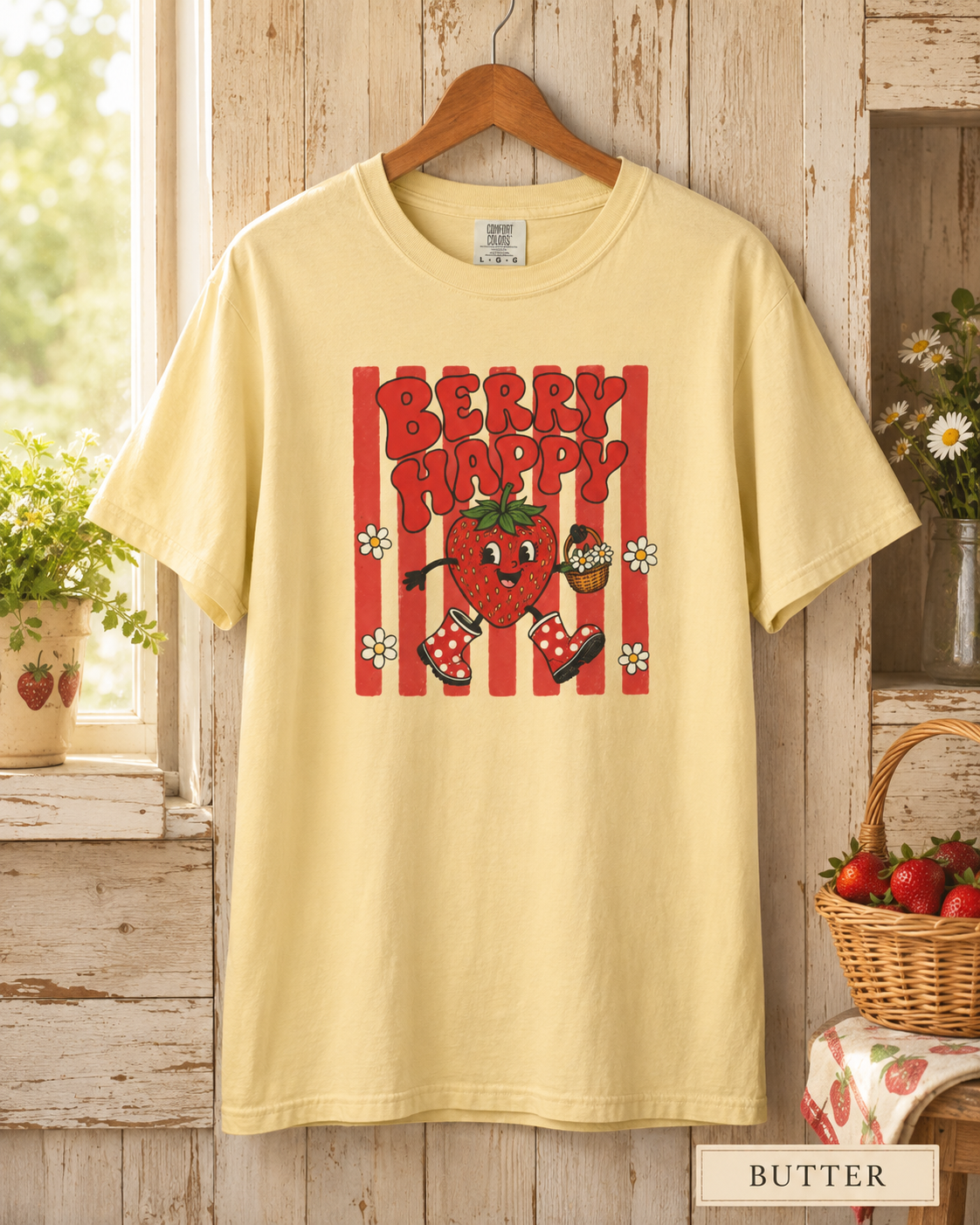 Strawberry Happy T-Shirt — Cute Retro Strawberry Graphic Tee