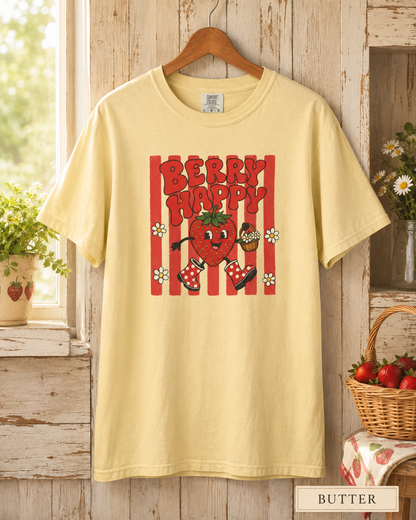 Strawberry Happy T-Shirt — Cute Retro Strawberry Graphic Tee