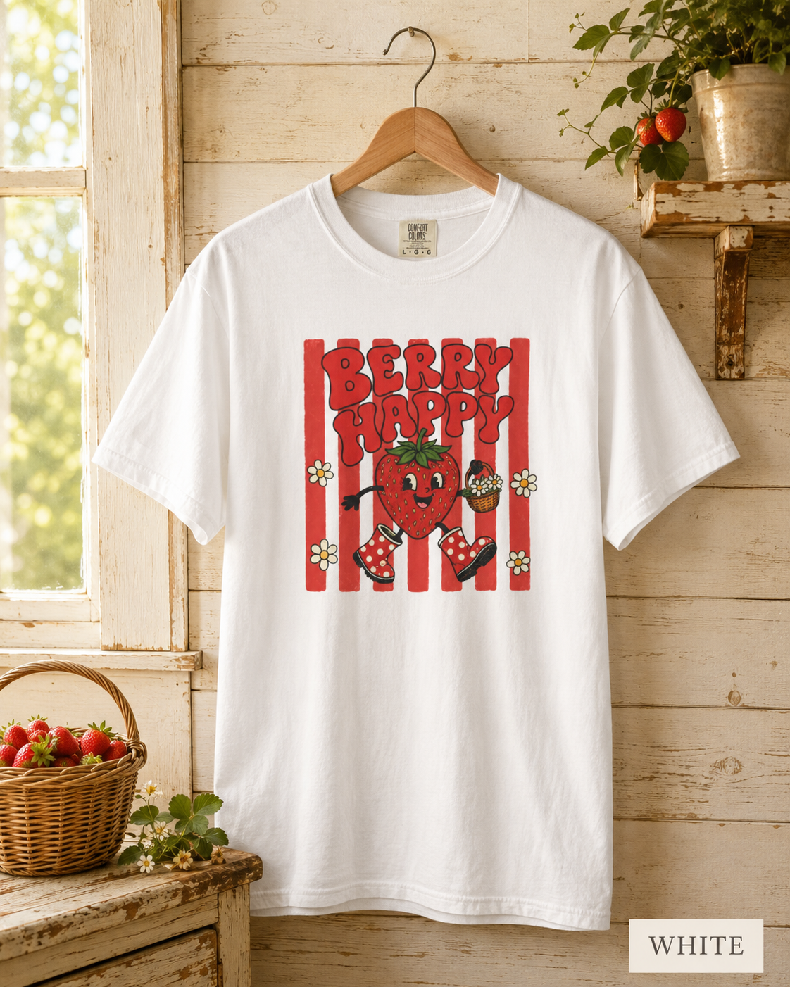 Strawberry Happy T-Shirt — Cute Retro Strawberry Graphic Tee