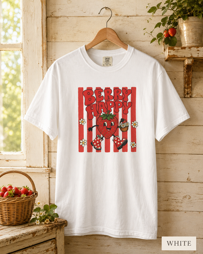 Strawberry Happy T-Shirt — Cute Retro Strawberry Graphic Tee