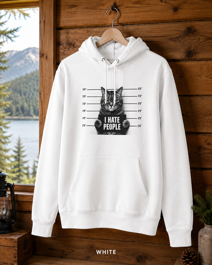 I Hate People Cat Mugshot Hoodie — Funny Anti-Social Graphic Hoodie