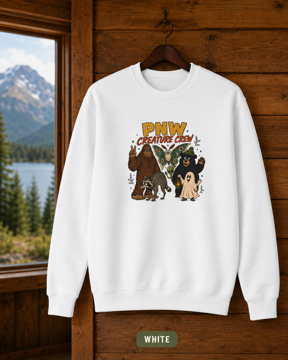 PNW Creature Crew sweatshirt | Pacific Northwest Sasquatch Bigfoot design