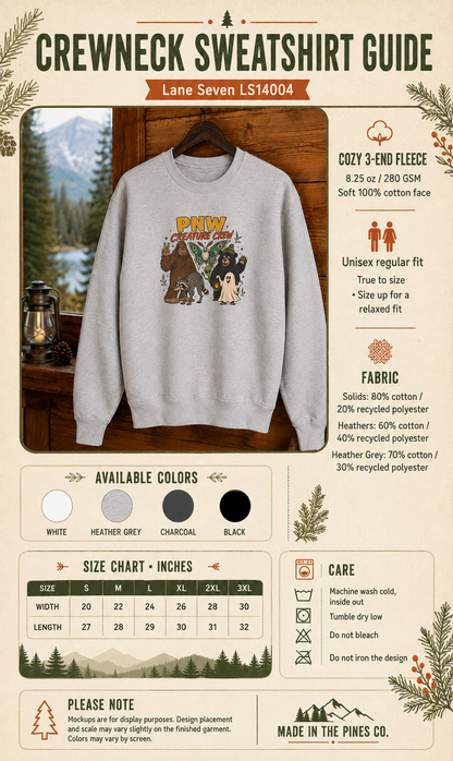 PNW Creature Crew sweatshirt | Pacific Northwest Sasquatch Bigfoot design