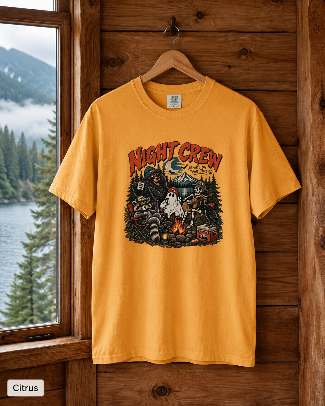 Night Crew Camping Tee — Retro Ghost Campfire T-Shirt