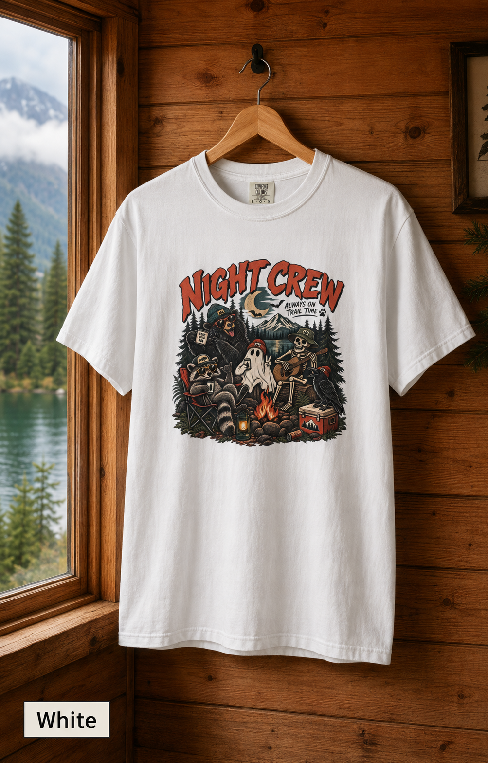 Night Crew Camping Tee — Retro Ghost Campfire T-Shirt