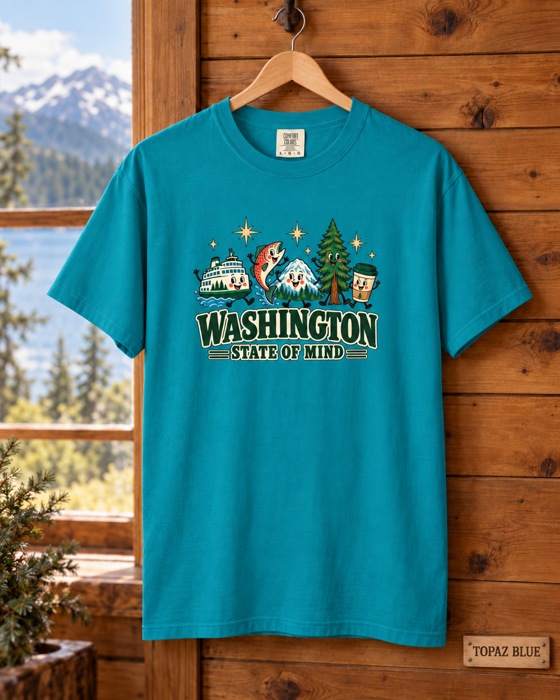 Washington State of Mind T-Shirt, Cute PNW Graphic Tee, Ferry Salmon Mount Rainier Coffee Comfort Colors Shirt