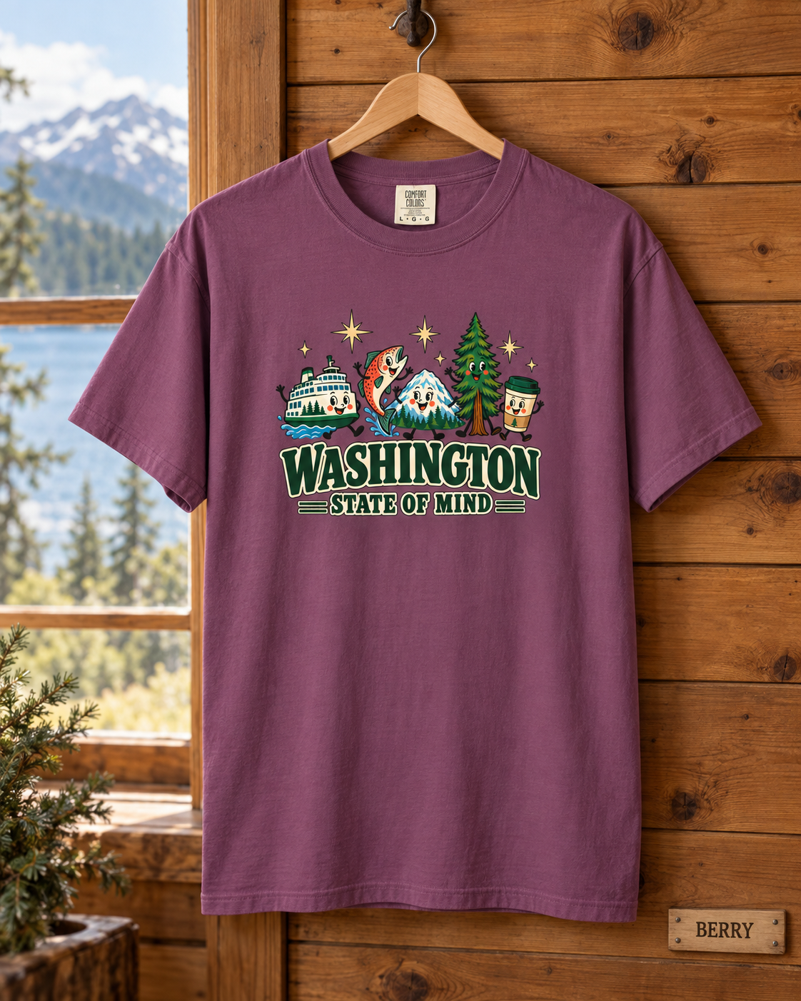 Washington State of Mind T-Shirt, Cute PNW Graphic Tee, Ferry Salmon Mount Rainier Coffee Comfort Colors Shirt