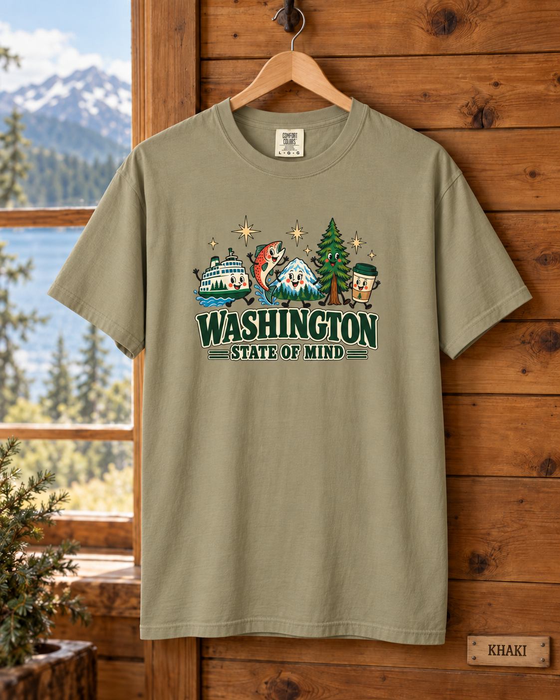 Washington State of Mind T-Shirt, Cute PNW Graphic Tee, Ferry Salmon Mount Rainier Coffee Comfort Colors Shirt