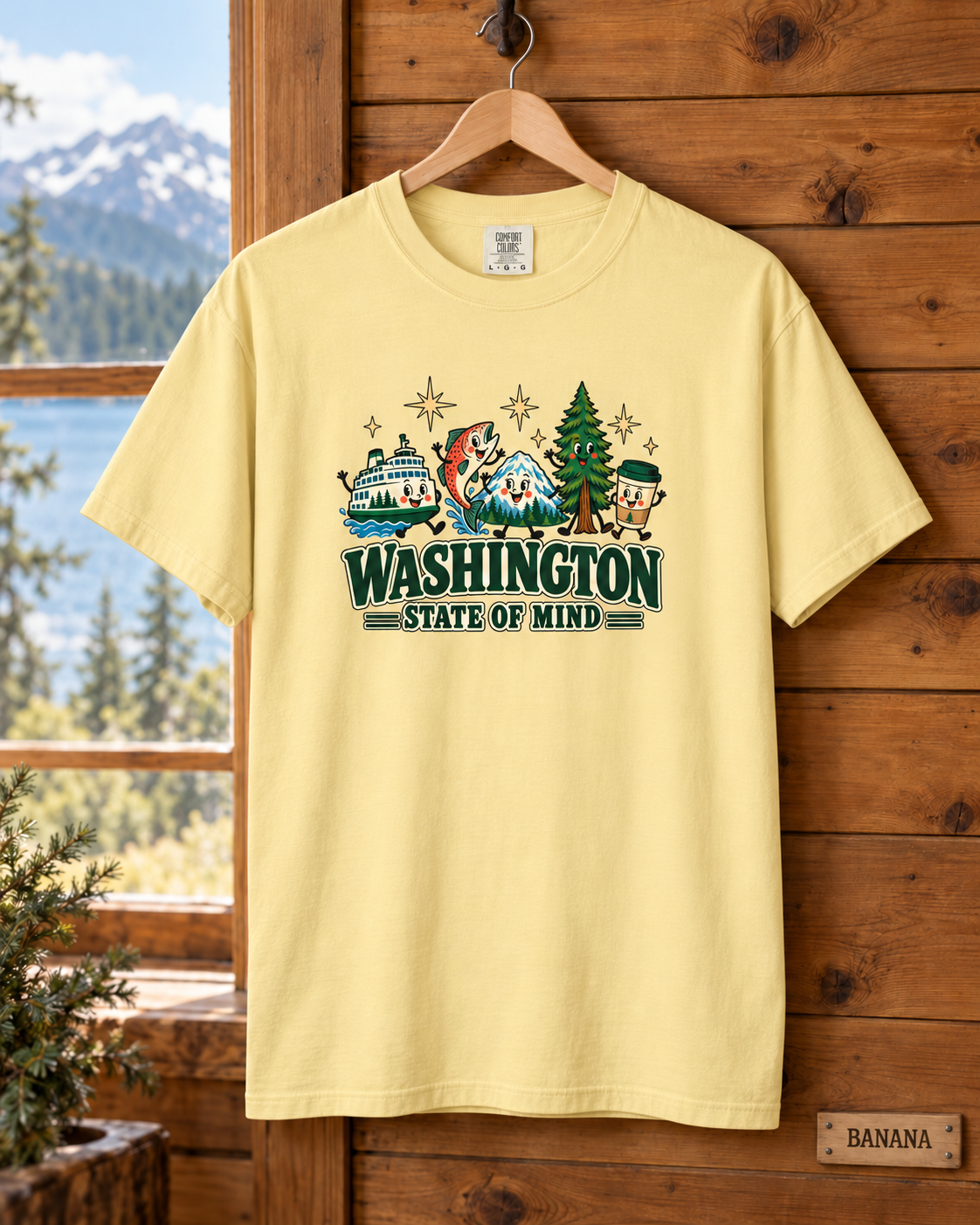 Washington State of Mind T-Shirt, Cute PNW Graphic Tee, Ferry Salmon Mount Rainier Coffee Comfort Colors Shirt