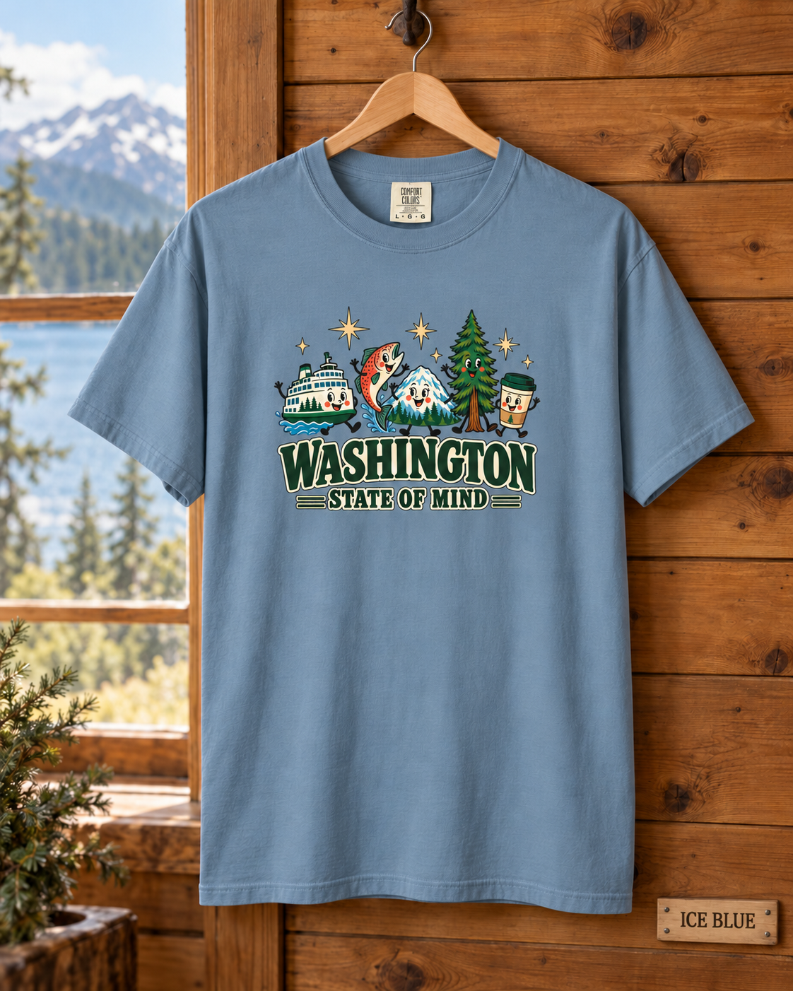 Washington State of Mind T-Shirt, Cute PNW Graphic Tee, Ferry Salmon Mount Rainier Coffee Comfort Colors Shirt