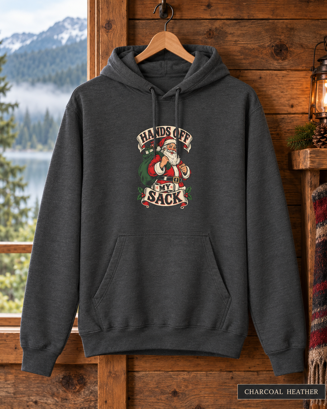 Funny Christmas Hoodie – Hands Off My Sack Santa Pullover, Adult Humor Gift for Him