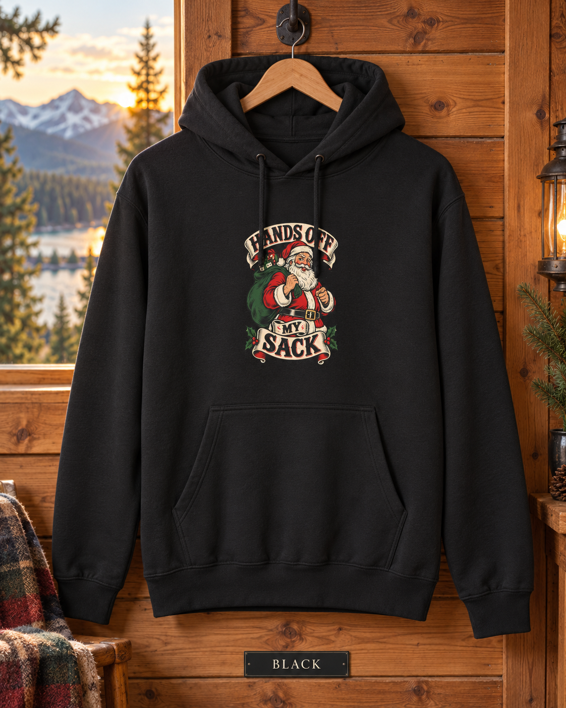 Funny Christmas Hoodie – Hands Off My Sack Santa Pullover, Adult Humor Gift for Him