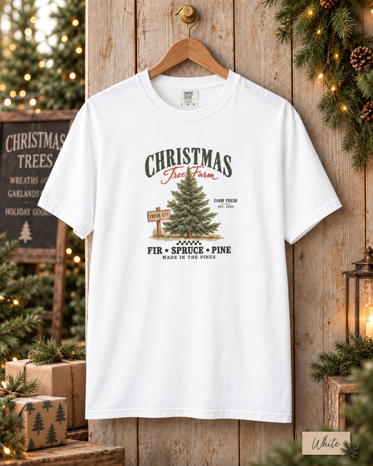 Christmas Tree Farm Shirt, Comfort Colors 1717 Vintage Christmas Tee, Rustic Evergreen Graphic T-Shirt, Holiday Shirt