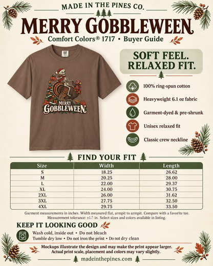 Merry Gobbleween Comfort Colors Shirt, Funny Halloween Thanksgiving Christmas Tee, Skeleton Riding Turkey, Holiday Mashup T-Shirt