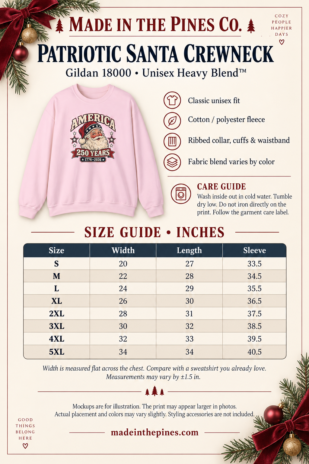 America 250 Years Santa Crewneck Sweatshirt — 1776–2026 Patriotic Vintage Christmas Sweater